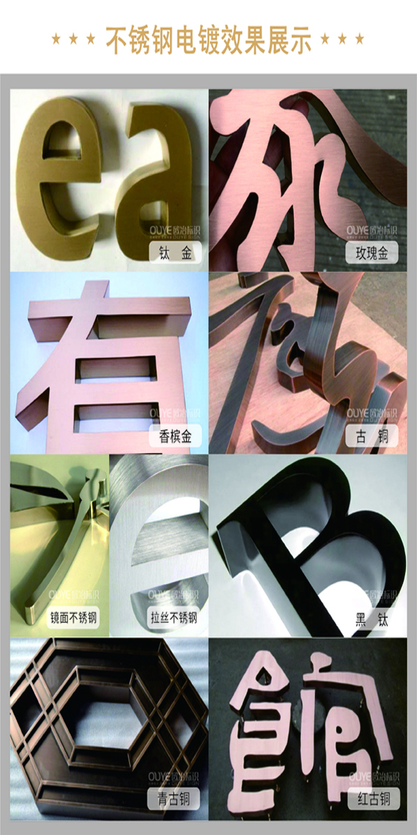 不銹鋼字、古銅字、鈦金字等各類金屬字工藝特點(diǎn)